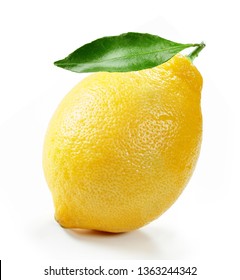 fresh lemon with  leaf isolated white background