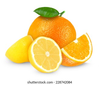 Fresh Lemon And Orange Isolated On White