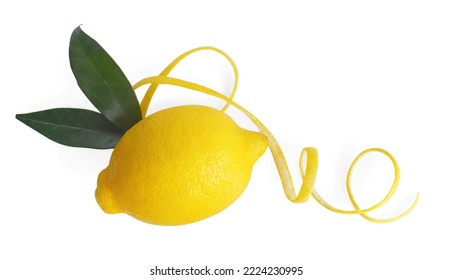 Fresh Lemon And Peel On White Background, Top View. Citrus Zest