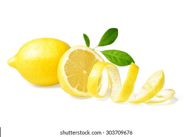 Fresh Lemon And Lemon Peel On White