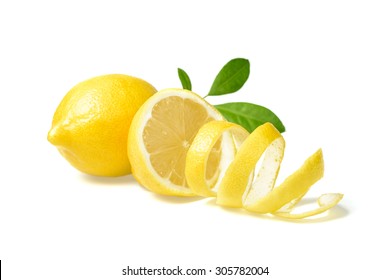 Fresh Lemon And Lemon Peel On White