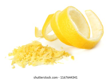 Fresh Lemon Peel And Lemon Zest Isolated On White Background. Healthy Food