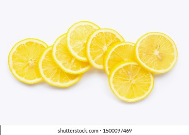 Fresh lemon slices on white background. 