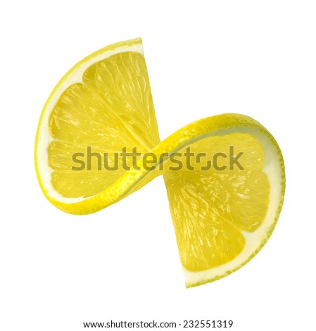 Fresh lemon twist slice isolated on white background as package design element