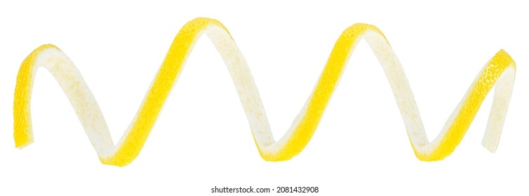 Fresh Lemon Zest Isolated On A White Background. Curly Citrus Twist Peel.