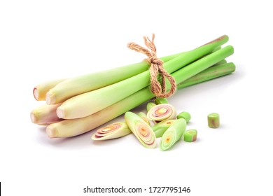 fresh lemongrass rope tied with slices lemon grass isolated on white background.
