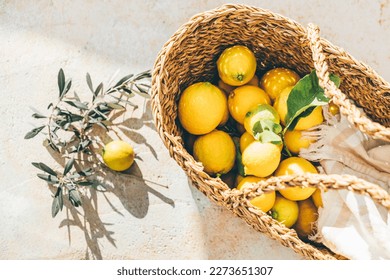 Fresh lemons in the basket.  - Powered by Shutterstock