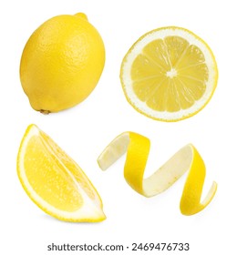 Fresh lemons with peel isolated on white, set - Powered by Shutterstock