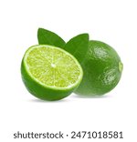 Fresh lime and leaf isolated on white blackground