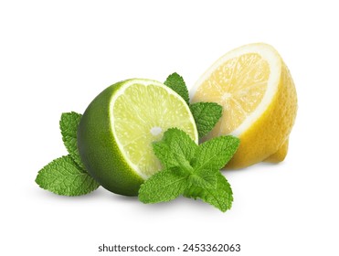 Fresh lime, lemon and mint isolated on white - Powered by Shutterstock