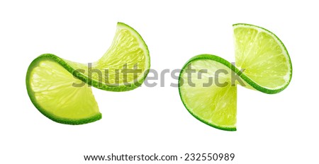 Fresh lIme slice twist isolated on white background as package design element
