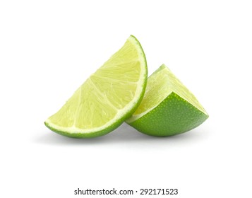 fresh lime wedge isolated on a white background.