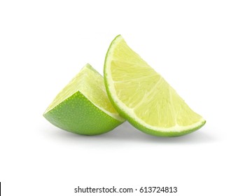 Fresh Lime Wedge Isolated On A White Background.