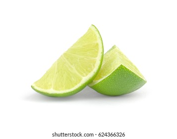 Fresh Lime Wedge Isolated On A White Background.