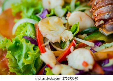 Fresh lobster with seafood sald. Restaurant