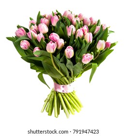 Fresh, lush bouquet of pink tulips isolated on white - Shutterstock ID 791947423