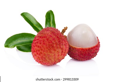 Fresh lychee or litchi is tropical fruit isolated over white background