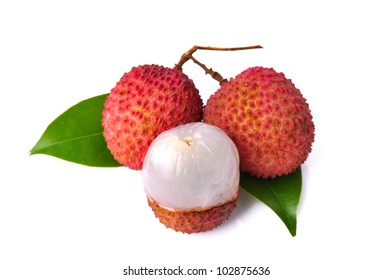 Fresh Lychees Leaves Isolated On White Stock Photo Edit Now