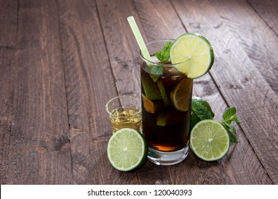 Fresh Made Cuba Libre On Wooden Background