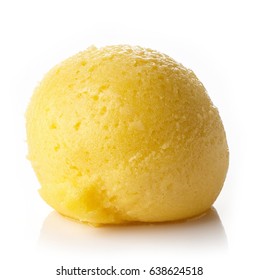 Fresh Mango Ice Cream Sorbet Ball Isolated On White Background