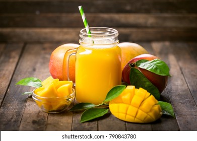Fresh mango smoothie in the glass