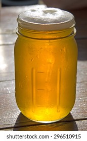 Fresh Microbrew Craft Brew Beer Served In A Glass Pint Canning Jar