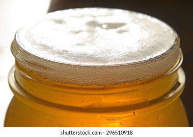 Fresh Microbrew Craft Brew Beer Served In A Glass Pint Canning Jar