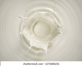 Fresh Milk crown splash in a milk pool. Viewed from the top. With circle ripples.