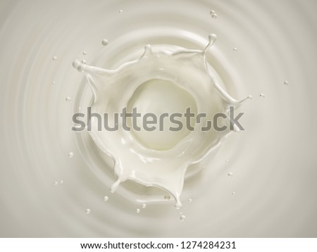 Fresh Milk crown splash in a milk pool. Viewed from the top. With circle ripples.