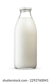 Fresh milk a glass bottle with twist off screw cap isolated on white background with clipping path. - Shutterstock ID 2292760041