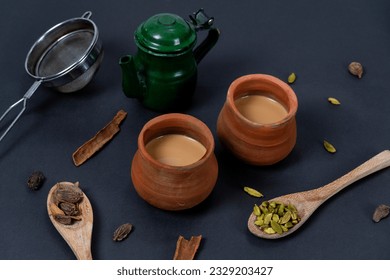 Karak Milk Chai with Chanak (tea Pot) Famous Indian Tea on White