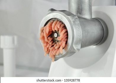 Fresh Minced Meat In Mincing Machine