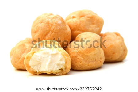 Fresh Mini Cream Puffs ,Close Up on white background 