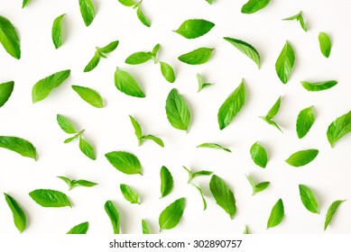 Fresh mint leaves pattern, top view - Shutterstock ID 302890757