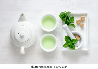 Fresh Mint Tea Concept, Top View