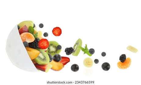 Fresh mixed fruits falling into a bowl isolated on white transparent background - Powered by Shutterstock