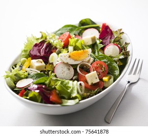 Fresh Mixed Salad With Egg Close Up