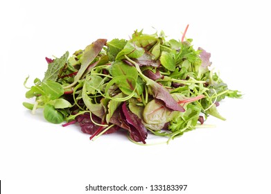 Fresh Mixed Salad Leaves Over White Background