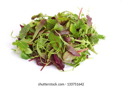 Fresh Mixed Salad Leaves Over White Background