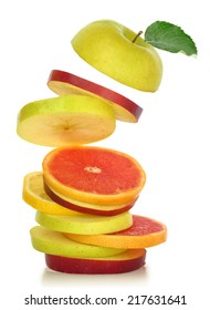 Fresh Mixed Slices Of Fruit In A Row