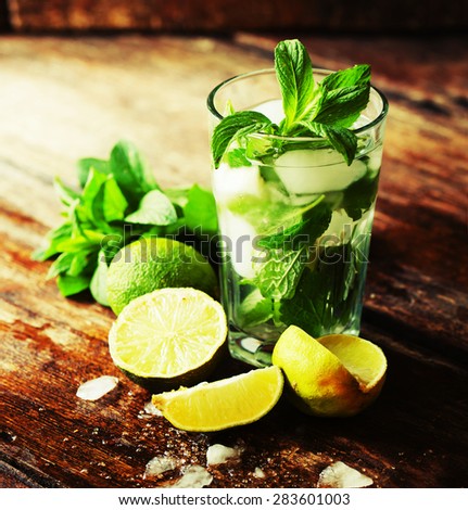 fresh mojito on a rustic table