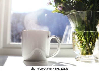 Fresh Morning Coffee, Morning Sun Coming Through The Window.