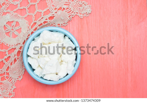 Fresh Natural Cottage Cheese White Ceramic Vintage Food And