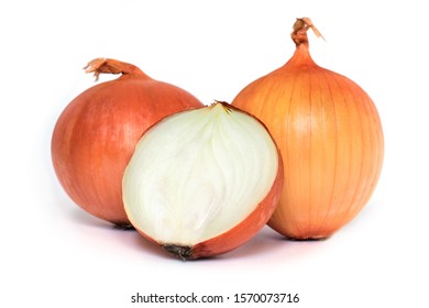 Fresh onion bulbs isolated on white background.