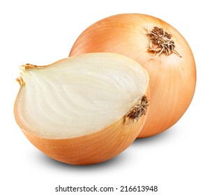 Fresh onion bulbs isolated on white background - Shutterstock ID 216613948