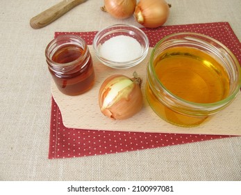 Fresh onion syrup, onion juice in a glass jar