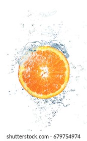 Fresh Orange Falling In Water