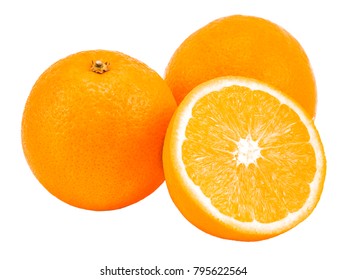 Fresh orange fruit with slice isolated on white.
