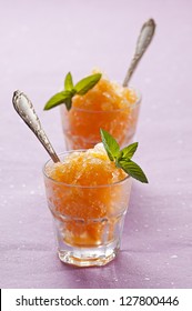 Fresh Orange Granita With Mint Close Up Shoot