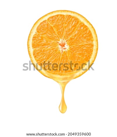Fresh Orange juice dripping isolated on white background. 